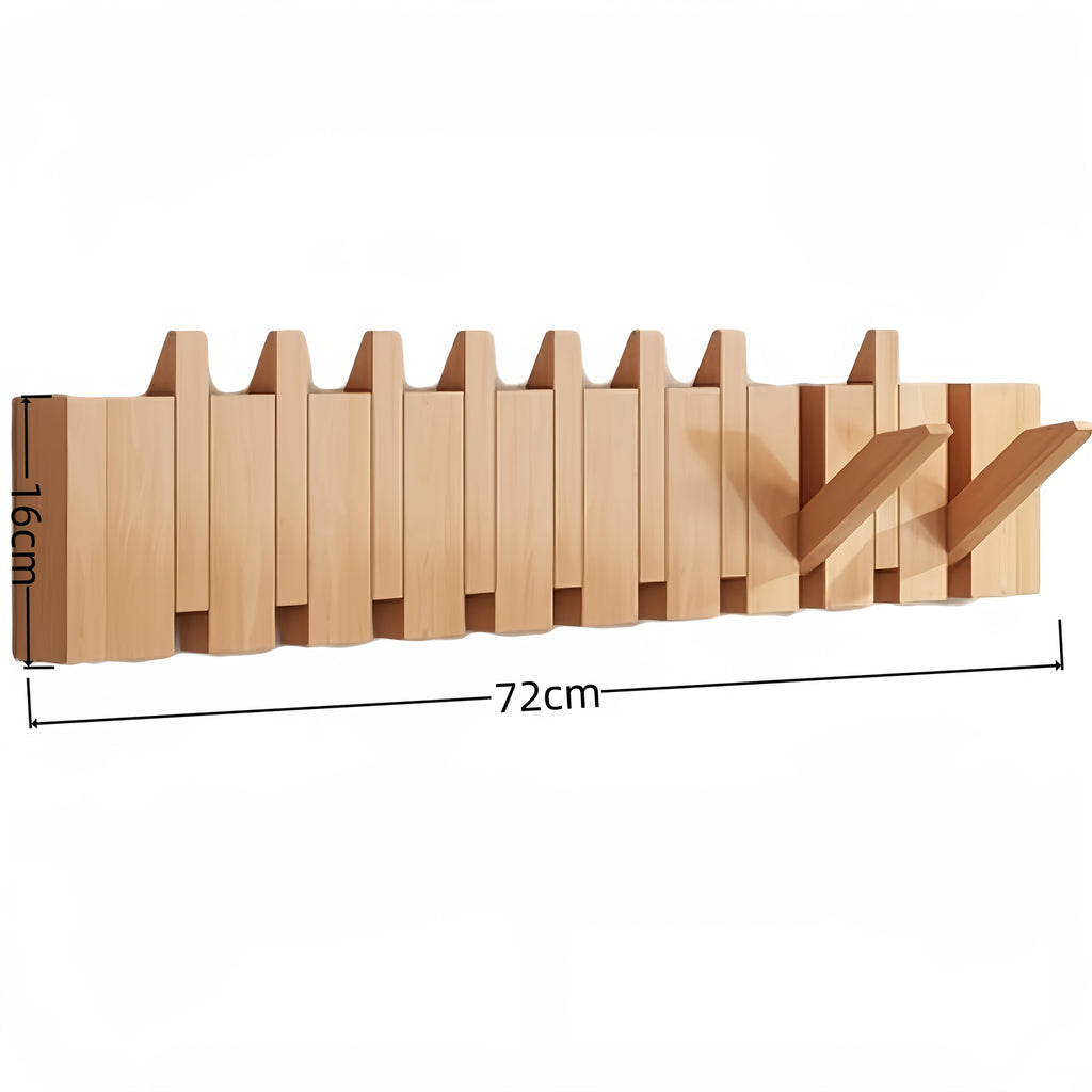 Wall-Mounted Coat Rack Natural Wood – Accordion Hook Rack for Entryway, 4/6/8/10 Hooks, Walnut & Beech Finish, Space-Saving Coat Hanger for Bedroom, Bathroom, Hallway