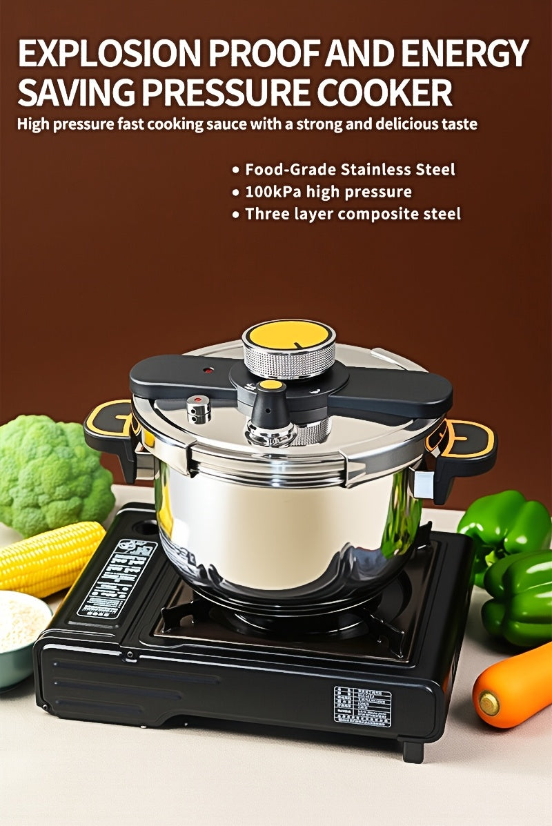 Stainless Steel Pressure Cooker & Stew Pot with One-Twist Lock Lid – 1.32, 1.59 & 2.11 Gal Sizes, Induction & Gas Compatible, Dishwasher Safe for Family Meals