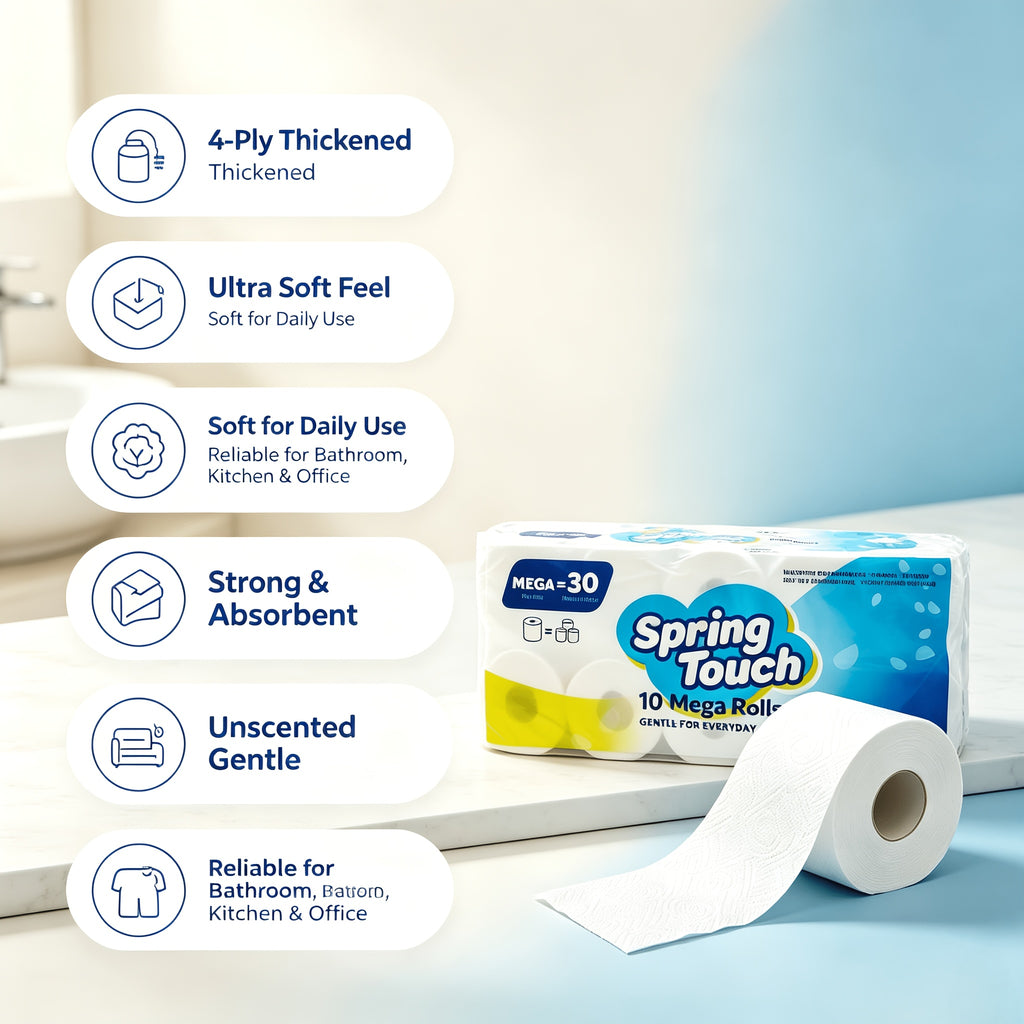 Ultra Soft Toilet Paper 4-Ply Thick Undyed Tissue Rolls, No Lint No Crumbs, Premium Bathroom Tissue for Home Hotel Office, Available in 1, 2 & 6 Roll Packs