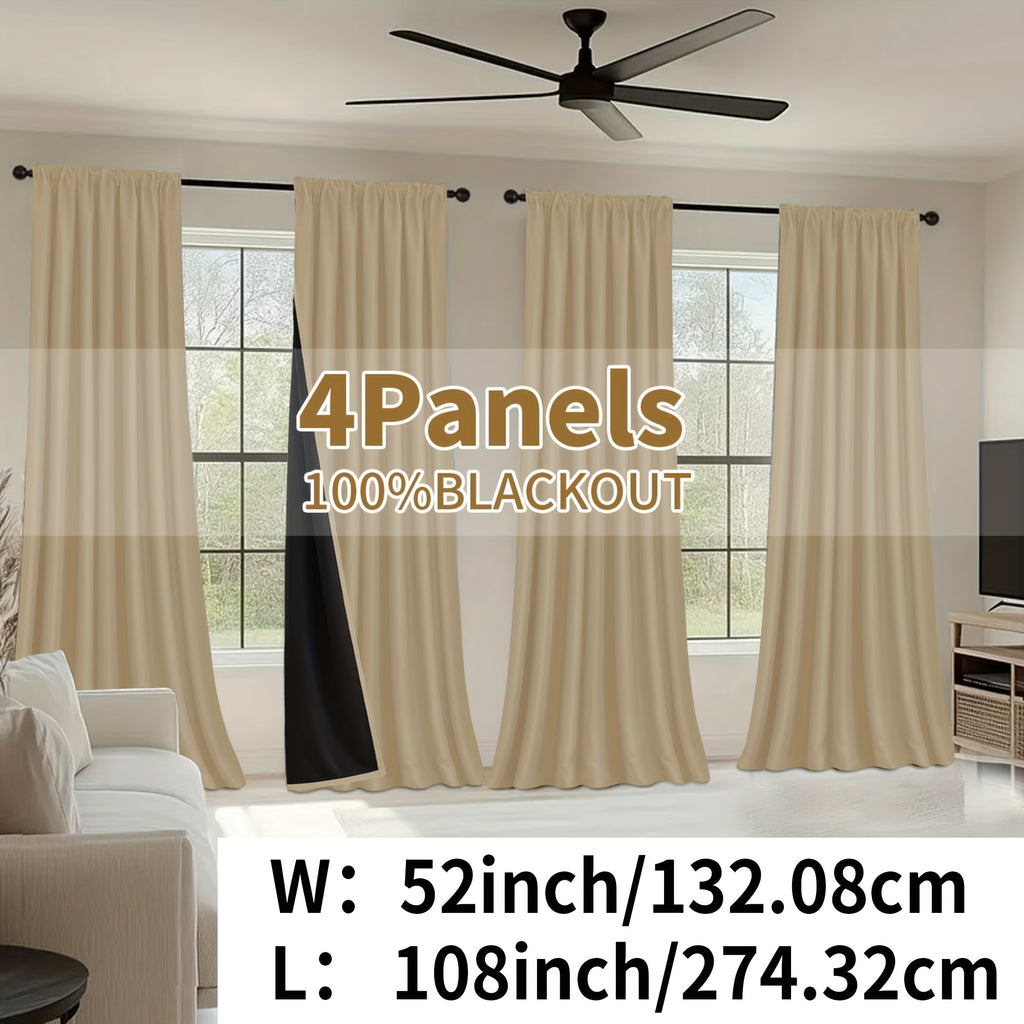 Blackout Curtains Rod Pocket 4 Panels - Thermal Insulated Room Darkening Noise Reducing Matte Drapes for Bedroom Living Room Office, 9 Colors 11 Sizes