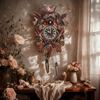 Wooden European Forest Style Cuckoo Wall Clock with Night Mode & Singing Bird – Battery Operated Handmade Carved Cuckoo Clock for Adult Bedroom, Living Room & Home Decor