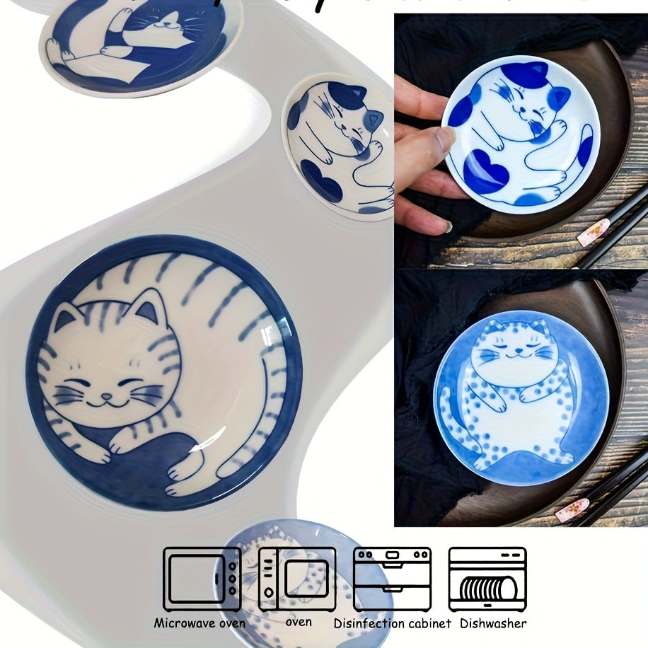 Cat Shaped Ceramic Mini Dish Set 8 Piece – 4 Inch Soy Sauce Bowls for Side Dishes, Condiments & Serving – Cute Kitchenware for Home & Restaurant