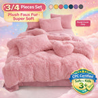Plush Faux Fur Duvet Cover Set for Kids & Teens, 3/4 Pcs with Pillowcases & Heart Pillow, Super Soft Warm Faux Fur Comforter Cover, Machine Washable Lodge Style Bedding, Twin Queen King