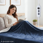 Electric Heated Blanket Soft Flannel 10 Temperature Levels Dual Control – PTC+NTC Overheat Protection, Machine Washable, for Couples Bedroom & Winter Home Use
