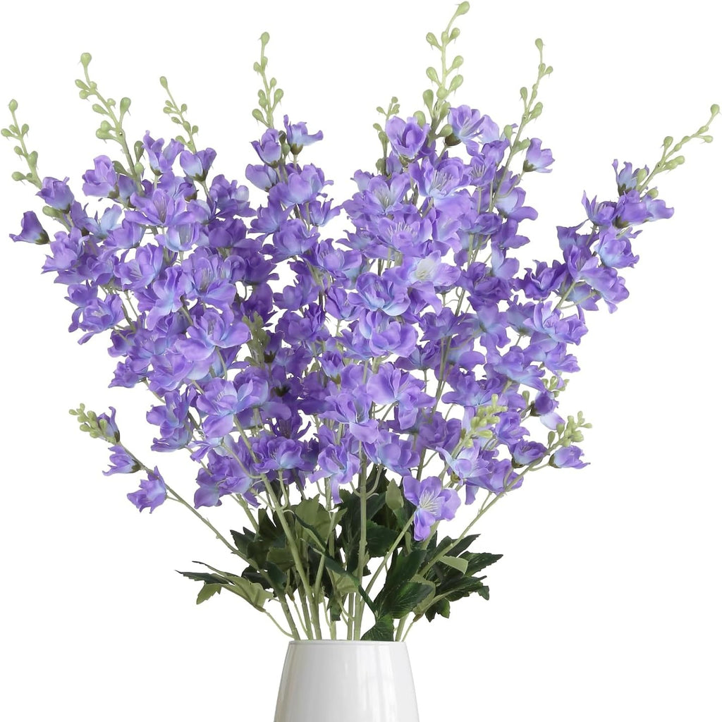 Faux Delphinium Larkspur Stems 8pcs 33.5 Inch Artificial Flowers for Wedding Table Centerpiece Bridal Bouquet Home Garden Vase Floral Arrangement Decor in Dusty Blue Pink Purple Orange