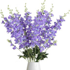Faux Delphinium Larkspur Stems 8pcs 33.5 Inch Artificial Flowers for Wedding Table Centerpiece Bridal Bouquet Home Garden Vase Floral Arrangement Decor in Dusty Blue Pink Purple Orange