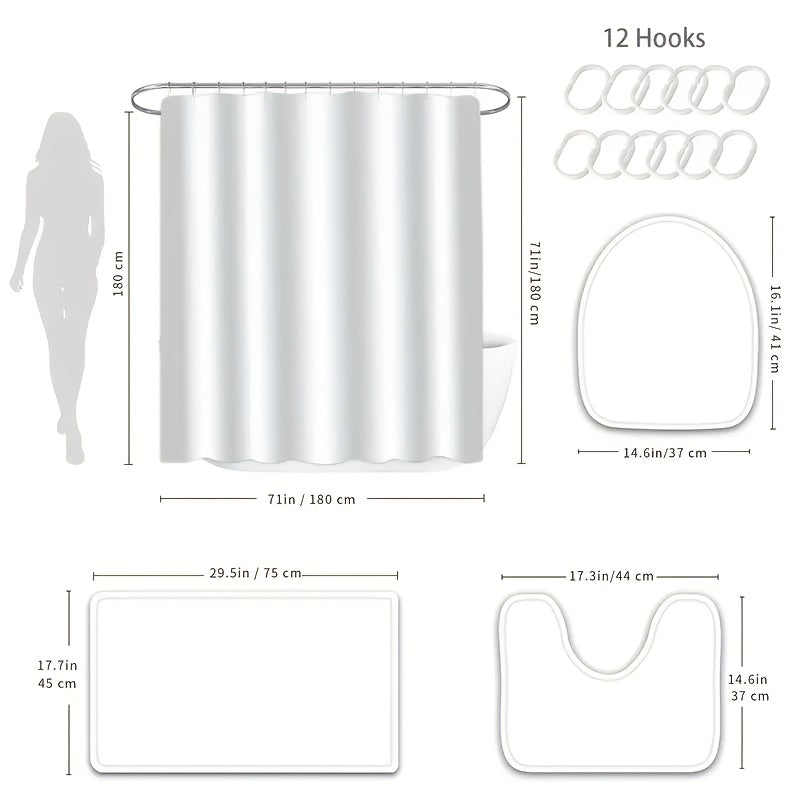Christian Bible Verse Shower Curtain Set 4 Piece with Hooks Anti-Slip Toilet U-Shaped Pad & Lid Cover – Inspirational Faith Bathroom Decor Gift