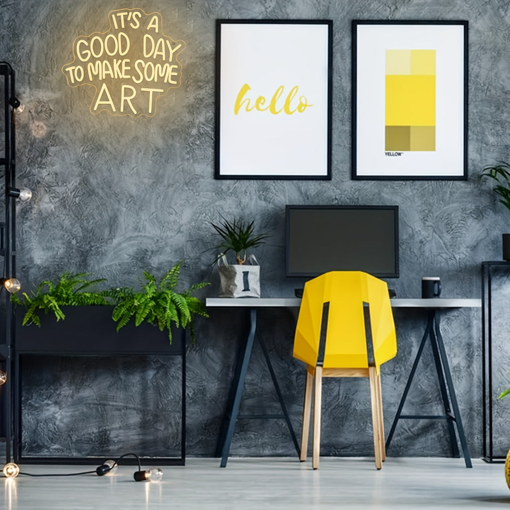 LED Neon Sign "Today Is a Great Day for Creating Art" – Dimmable Artistic Neon Light for Study Room, Classroom, Living Room & Home Decor – Inspirational Wall Sign Gift