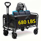 Heavy Duty Folding Utility Cart Wagon with All-Terrain Wheels, 680LBS Capacity Outdoor Camping Garden Shopping Yard Beach Sports Equipment Collapsible Wagon