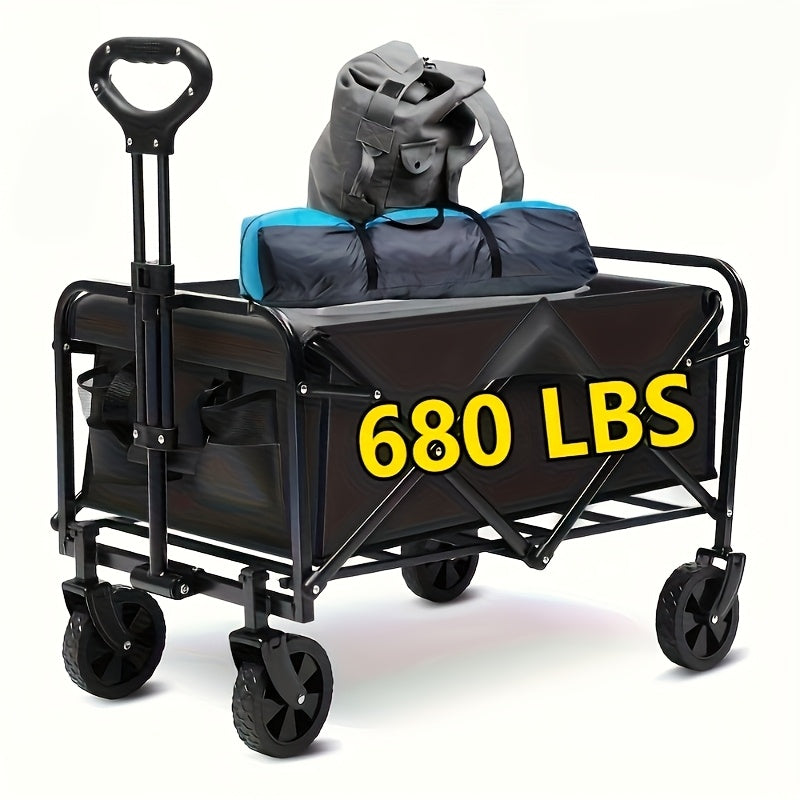 Heavy Duty Folding Utility Cart Wagon with All-Terrain Wheels, 680LBS Capacity Outdoor Camping Garden Shopping Yard Beach Sports Equipment Collapsible Wagon