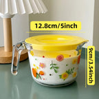 Lidded Floral Glass Measuring Cup Set – Heat-Resistant, Microwave-Safe, BPA-Free with Handle & Clear Markings for Baking & Cooking