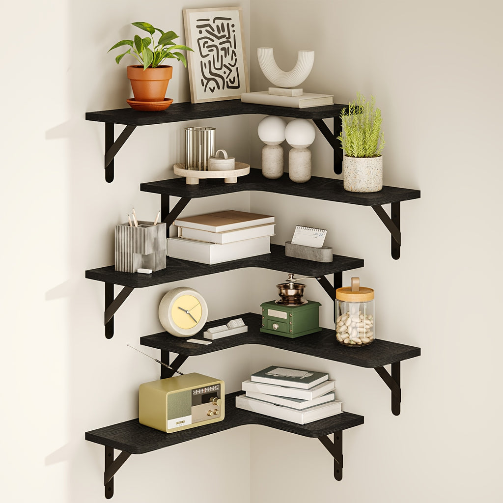 Corner Floating Wall Shelves 5 or 6-Pack – Rustic Heavy Duty Wall Mounted Corner Shelf Set for Bedroom, Living Room, Bathroom, Kitchen & Office Decor, Multiple Colors Available