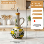 Hand-Painted Ceramic Oil & Vinegar Dispenser Set, Anti-Drip Leak-Proof Underglaze Kitchen Condiment Bottles with Oil Spout & Foot Pad, Artisan Table Serveware, Great Housewarming Gift