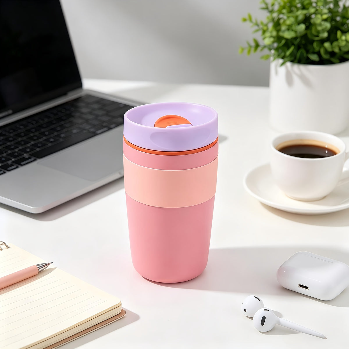 Vacuum Insulated Coffee Travel Cup 350ml 11.83oz - 304 Stainless Steel Double-Wall Flask with Push Lid & Direct Drinking Spout for Office, Travel & Outdoor, 4 Colors