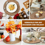 6pcs Natural Rattan Round Placemats 11.8in Heat Resistant Non-Slip Bohemian Wicker Table Mats for Dining Wedding Christmas Thanksgiving