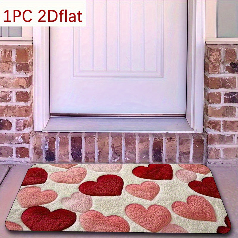 Heart Pattern Floor Mat - Red Pink Heart-Shaped Sponge Carpet for Couple Bedroom Entrance Porch Indoor Outdoor, Valentine's Day Romantic Home Decor