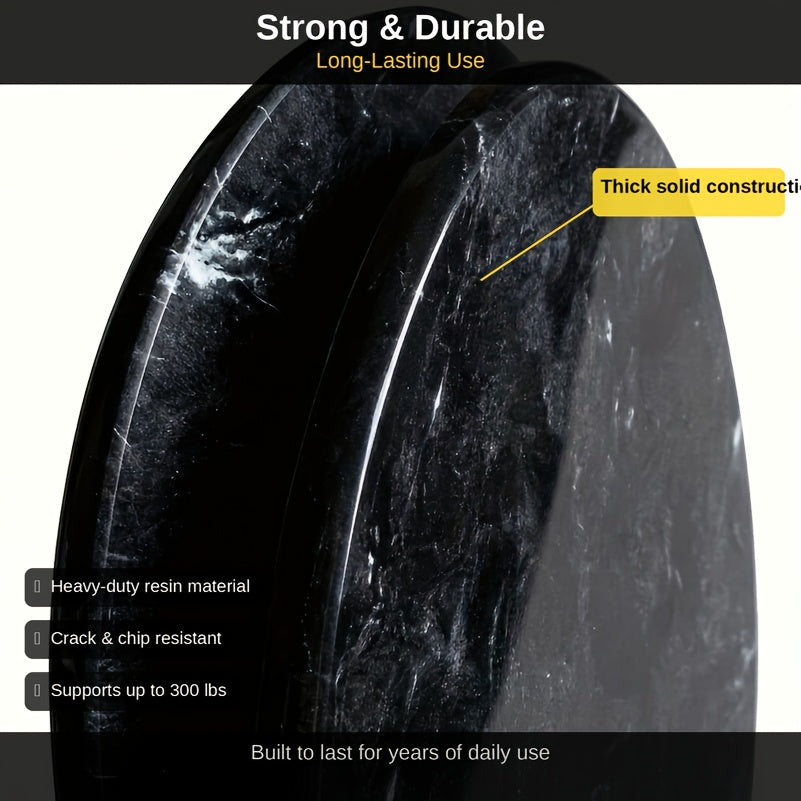 Soft Close Toilet Seat Round Black Marble | Designer Art Toilet Seat with Quick-Release Hinges, Easy Clean, Stylish Bathroom Upgrade