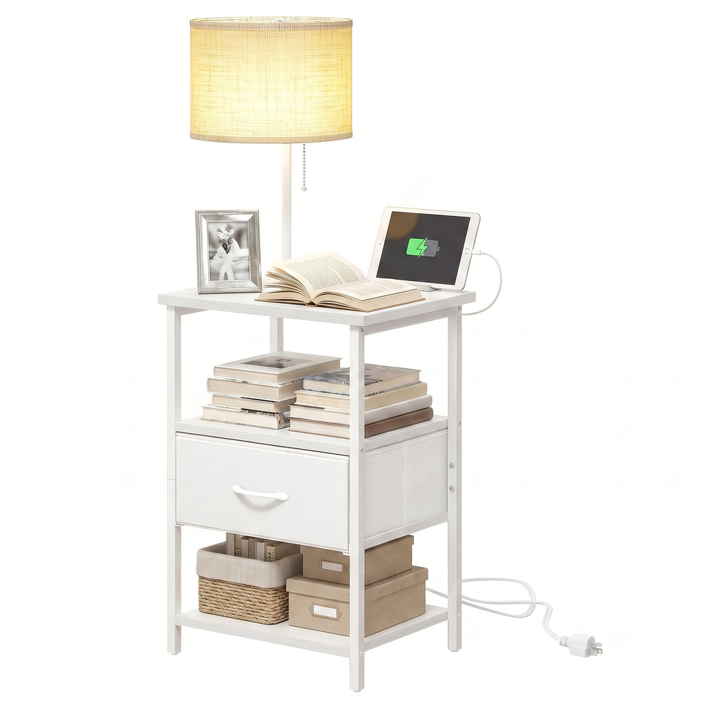 Nightstand with Built-in LED Lamp USB Port & Outlet – 1 or 2 Drawers Bedside Table for Bedroom Living Room, Black Brown White