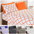 Luxury Microfiber Bed Sheet Set Geometric Trellis Pattern 16 Inch Deep Pockets Fade Wrinkle Resistant Hotel Quality Twin Full Queen King 5 Colors