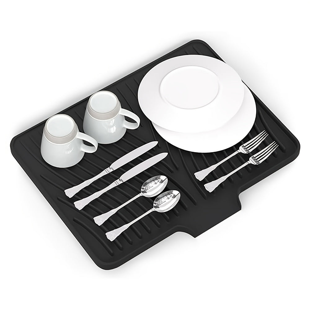 Silicone Dish Drying Mat with Built-In Drain Lip, Large Kitchen Counter Dish Drainer Mat, Easy-Clean 10mm Thick Drainage Pad, Non-Slip & Heat Resistant, Available in Multiple Sizes & Colors