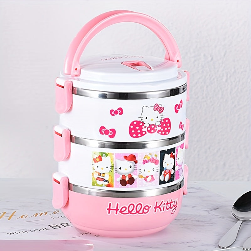 Hello Kitty Stainless Steel Lunch Box Bento Box for Girls - Officially Licensed Sanrio Cute Pink 2-Tier & 3-Layer Portable Lunch Container for School Picnic Kids Women, Food-Safe 304 Steel