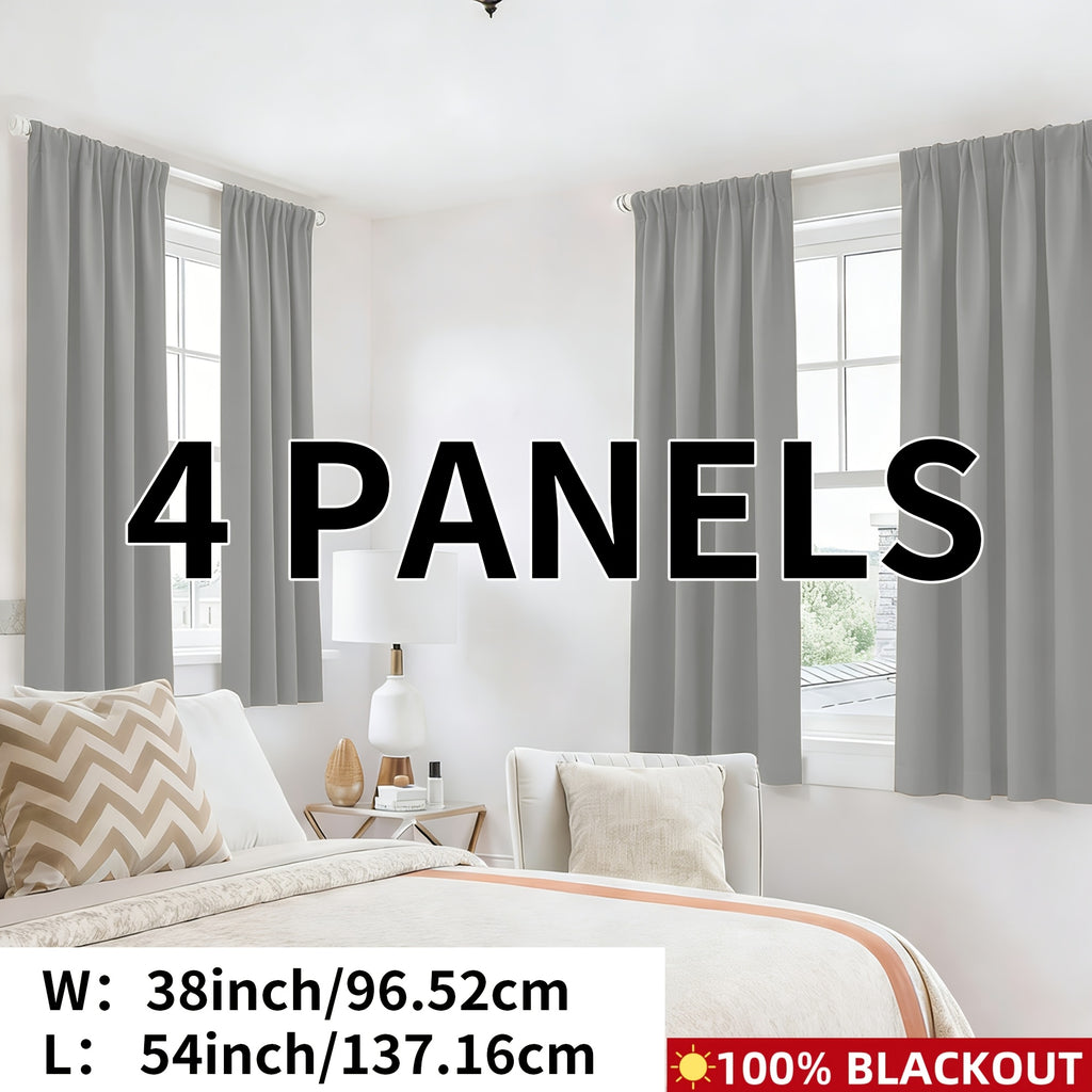 Blackout Curtains Rod Pocket 4-Panel Solid Color Lightweight Matte Drapes | 100% Light Blocking Window Curtains for Bedroom Living Room, 9 Colors 5 Sizes