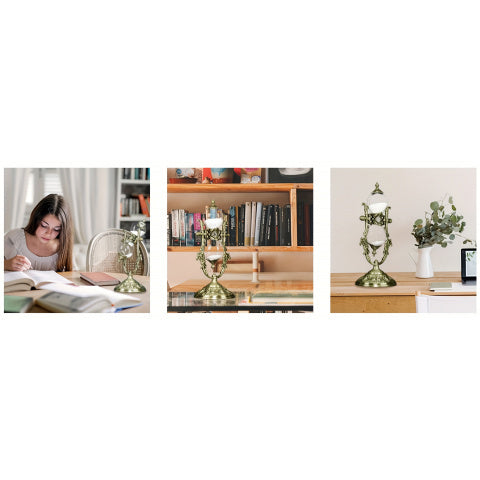 Vintage Brass Hourglass Sand Timer 15 Minute 360 Degree Rotating Engraved Metal Sand Clock for Home Office Desk Decoration Unique Gift