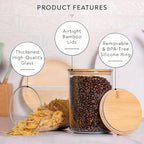 Glass Canisters for Kitchen Counter Set of 2 Large 101oz Airtight Lids, Wooden Lid Cookie Jars, Food Storage Containers for Sugar, Flour, Pasta, Coffee Beans & Candy
