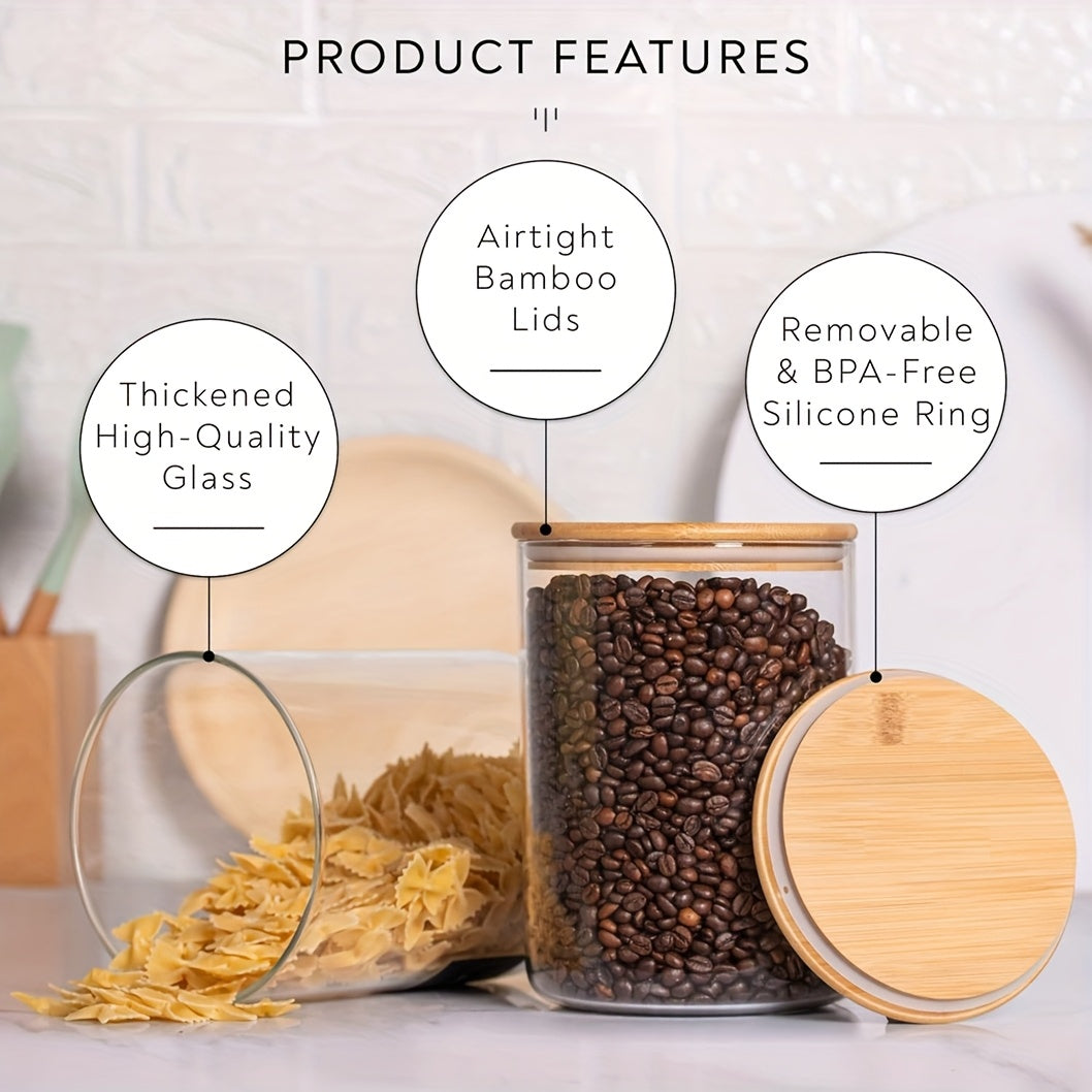 Glass Canisters for Kitchen Counter Set of 2 Large 101oz Airtight Lids, Wooden Lid Cookie Jars, Food Storage Containers for Sugar, Flour, Pasta, Coffee Beans & Candy