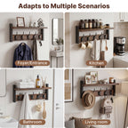 Wall Mounted Coat Rack with Shelf & Hooks – Heavy Duty Industrial Metal Entryway Organizer, Rustproof Multi-Hook Storage for Hallway Mudroom Porch, No Assembly