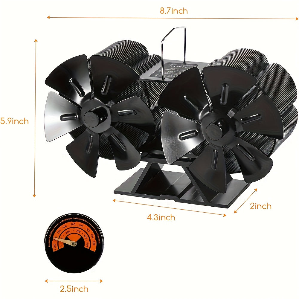 Wood Stove Fan Heat Powered Non-Electric Fireplace Fan for Wood Burning Stoves Pellet Stoves Log Burners with Thermometer – 4 to 7 Blade Options