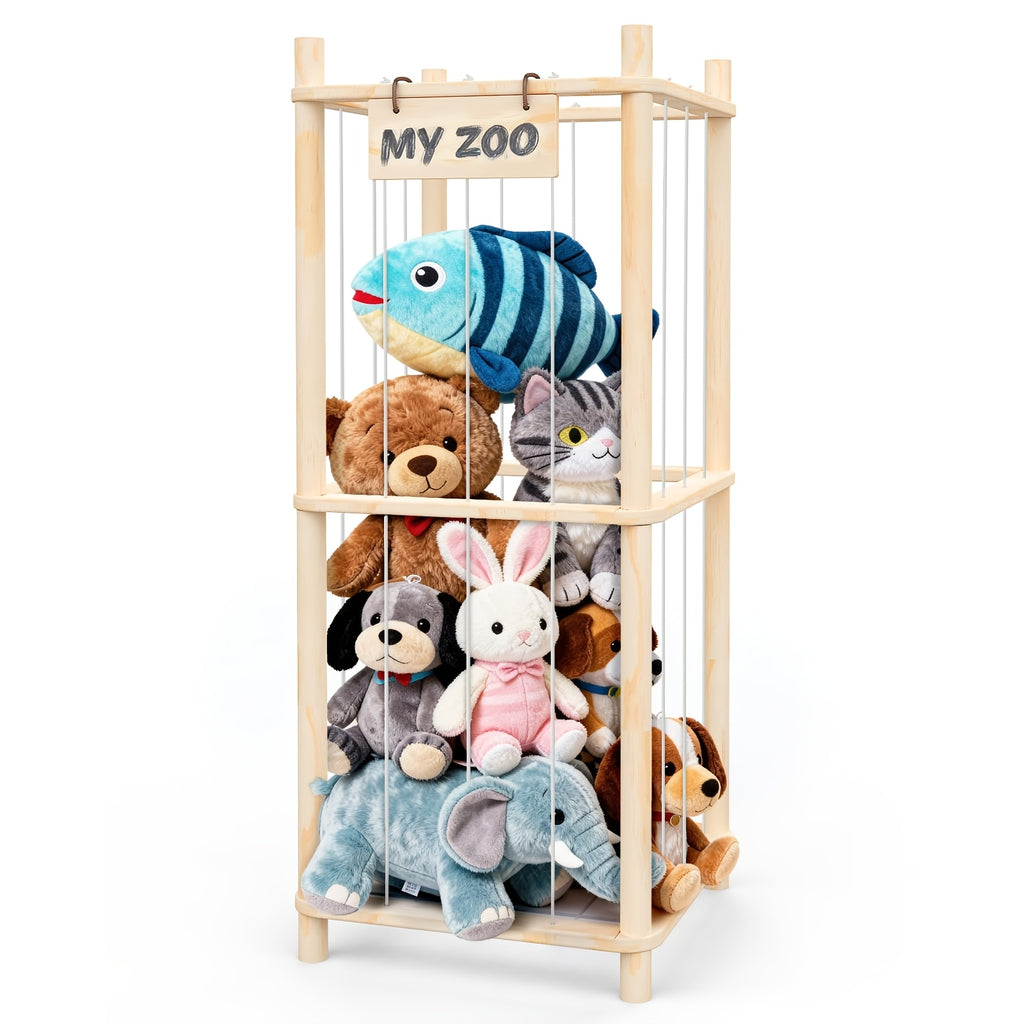 Wooden Doll Display Shelf - Spacious Kids Toy Organizer, Easy Assembly, Space-Saving Design for Game Room, Bedroom & Living Room | Wood & Natural Color