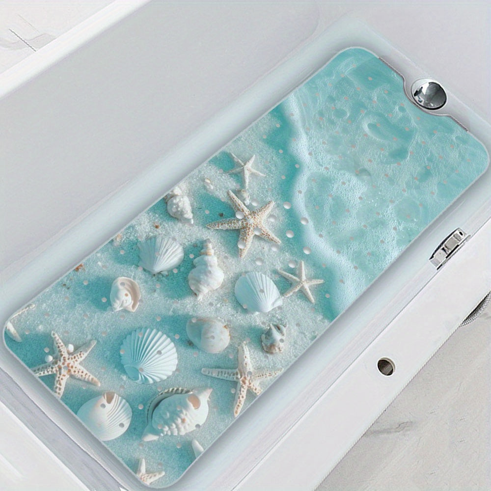 Non-Slip Bathtub Mat with Suction Cups & Drain Holes – PVC Shower Mat 40x16, Cushioned, Machine Washable, Fun Ocean Designs for Kids & Adults