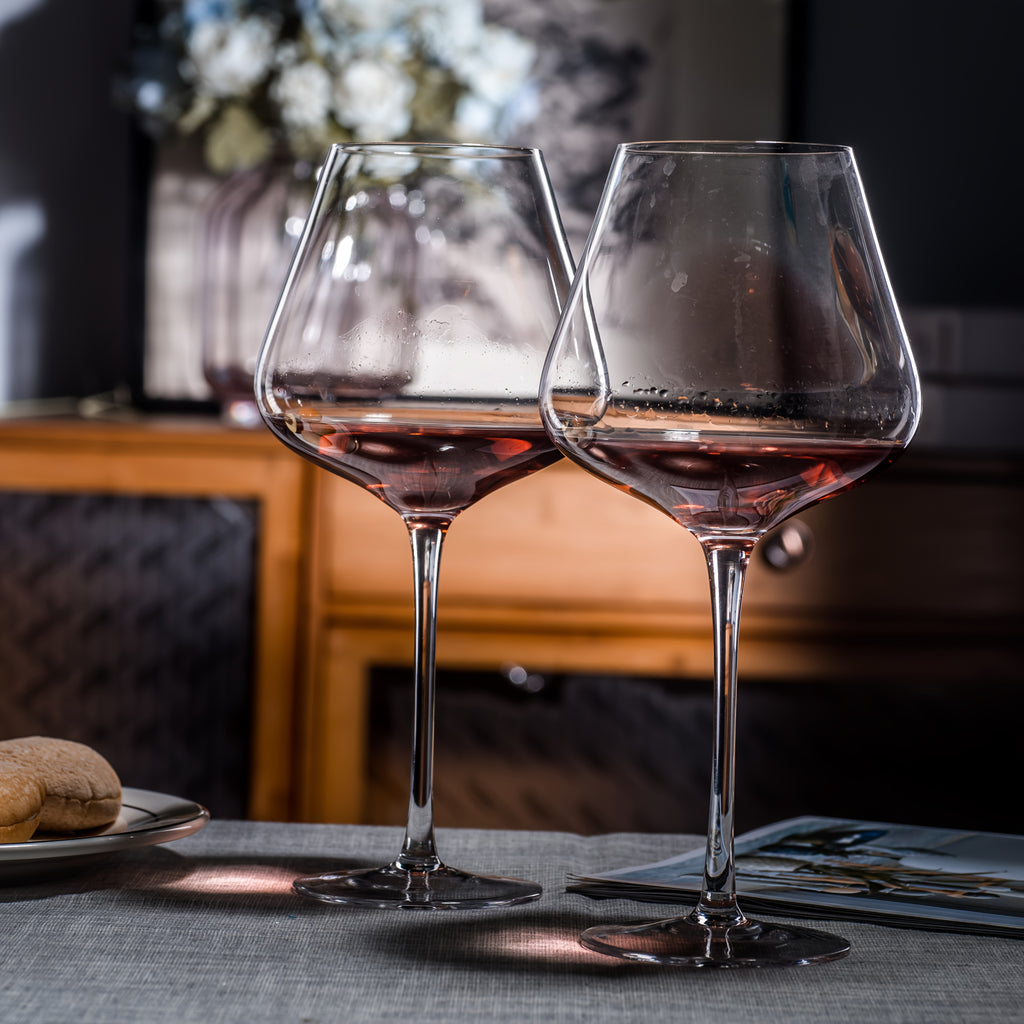 Hand Blown Red Wine Glasses Set of 4 23oz Burgundy Long Stem Crystal Clear Premium Wine Glass - Unique Gift for Wedding Anniversary Christmas | Nuvia Haven