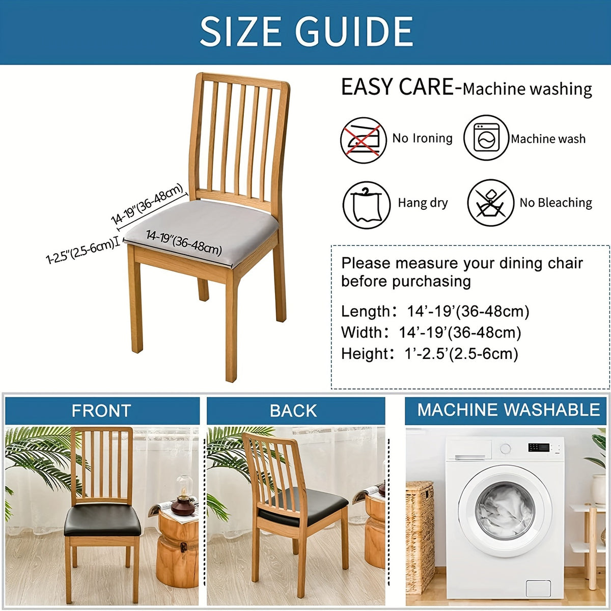 PU Leather Dining Chair Cushion Covers 4/6 Pack – 100% Waterproof Stretch Slipcovers for Parsons Chairs, Removable Machine Washable Seat Protector for Dining Room Kitchen Hotel Home Decor