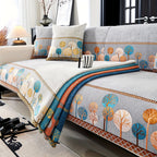 Bohemian Chenille Sofa Cover Tree Embroidery Print Thick Non-Slip Pet Friendly One-Piece Couch Protector Armchair Loveseat 3 4 Seater