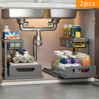 Under Sink Organizer 2-Pack 2-Tier Slide-Out Pull-Out Cabinet Shelf - Heavy Duty Carbon Steel with Adjustable Compartments for Kitchen, Bathroom, Pantry & Closet Organization
