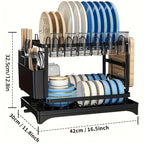 Dish Drying Rack 2-Tier Large Kitchen Counter Dish Rack with Drip Tray Drainage Holder – Dish Drainer for Dishes Knives Cups Cutting Boards