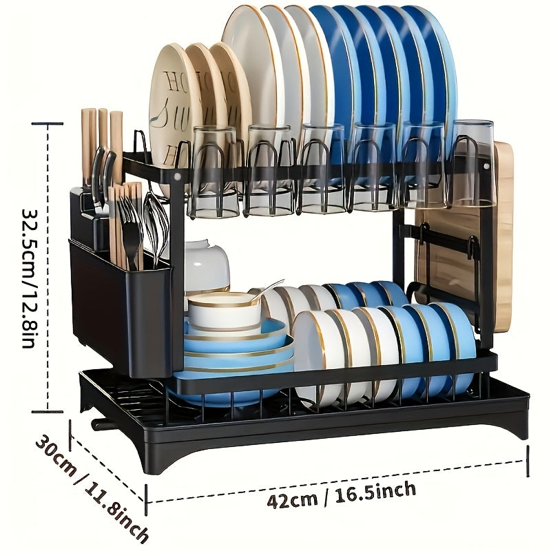 Dish Drying Rack 2-Tier Large Kitchen Counter Dish Rack with Drip Tray Drainage Holder – Dish Drainer for Dishes Knives Cups Cutting Boards