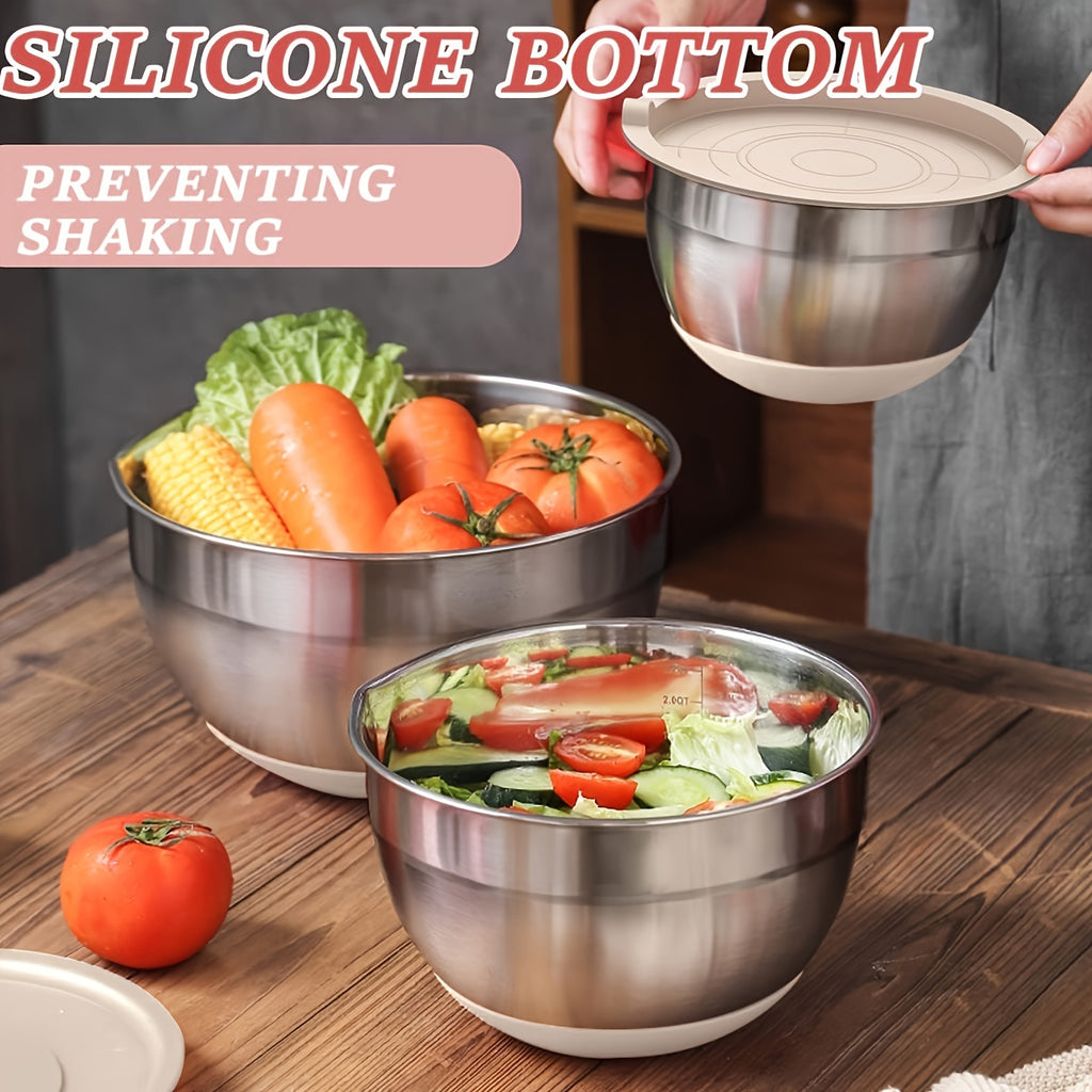 Stainless Steel Mixing Bowl Set - 304 Food-Safe Bowls for Cooking Baking and Food Prep - Versatile Kitchen Mixing Bowls for Salad Fruit Noodles and Baking Ingredients