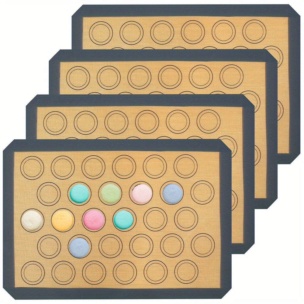 Silicone Macaron Baking Mat Set of 4 - Non-Stick Reusable Oven Liner & Pastry Mat, Heat Resistant -40°C to 250°C, Dishwasher Safe, 16.6x11.6 Inch for Cookies, Macarons & Pastries