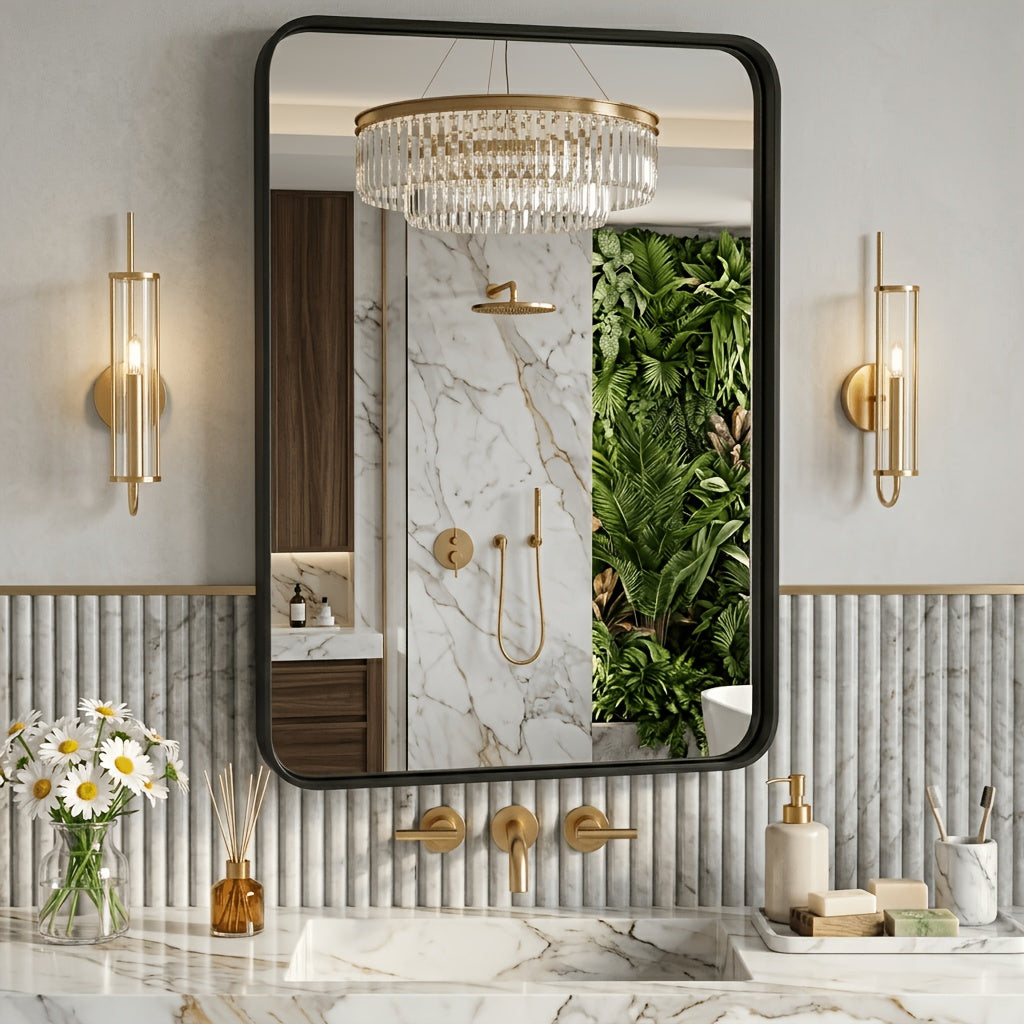 Metal Framed Rounded Rectangle Wall Mirror for Bathroom – Over Sink, Horizontal or Vertical Hanging, Modern Farmhouse Decor, Matte Black, Gold & Silver, Multiple Sizes 16x20 to 36x48 In