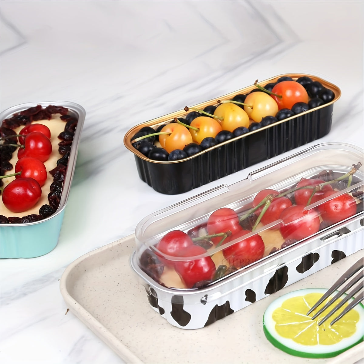 Disposable Mini Cake Boxes 30pcs with Lids & Spoons - Aluminum Foil Baking Cups for Cheesecakes, Custards & Desserts, Party Favor Containers in 5 Colors