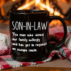 Son in Law Coffee Mug Gift 11oz - Heartwarming Quote Mug for Son in Law from Parents, Birthday Christmas Family Gift, Black Ceramic Tea Cup Daily Use Drinkware