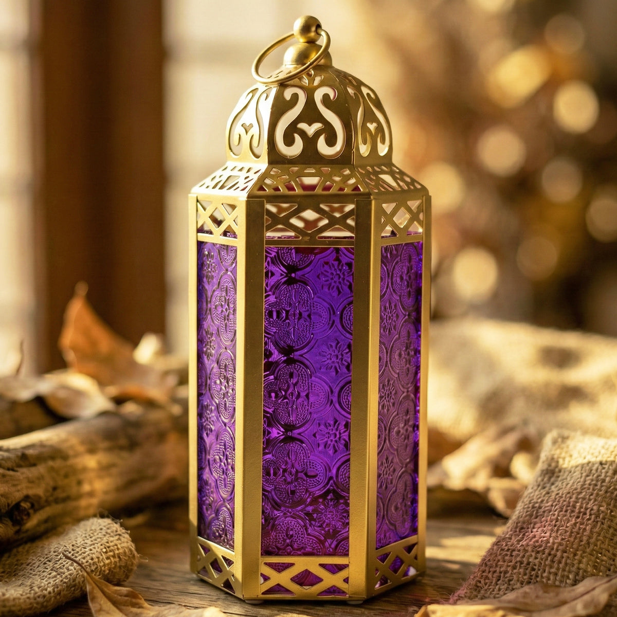 Moroccan Candle Lantern Holder Medium 10.5 Inch – Handcrafted Glass Iron Metal Lantern with Embossed Floral Panels, 17 Colors, Indoor Outdoor Use for Ramadan, Wedding, Patio, Diwali & Home Decor