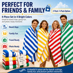 Oversized Striped Beach Towels 2 or 4pcs – Ultra-Soft Quick-Dry Sand-Free Vacation Design | Multiple Colors | Great for Beach, Swim, Travel, Yoga, Camping & Bath