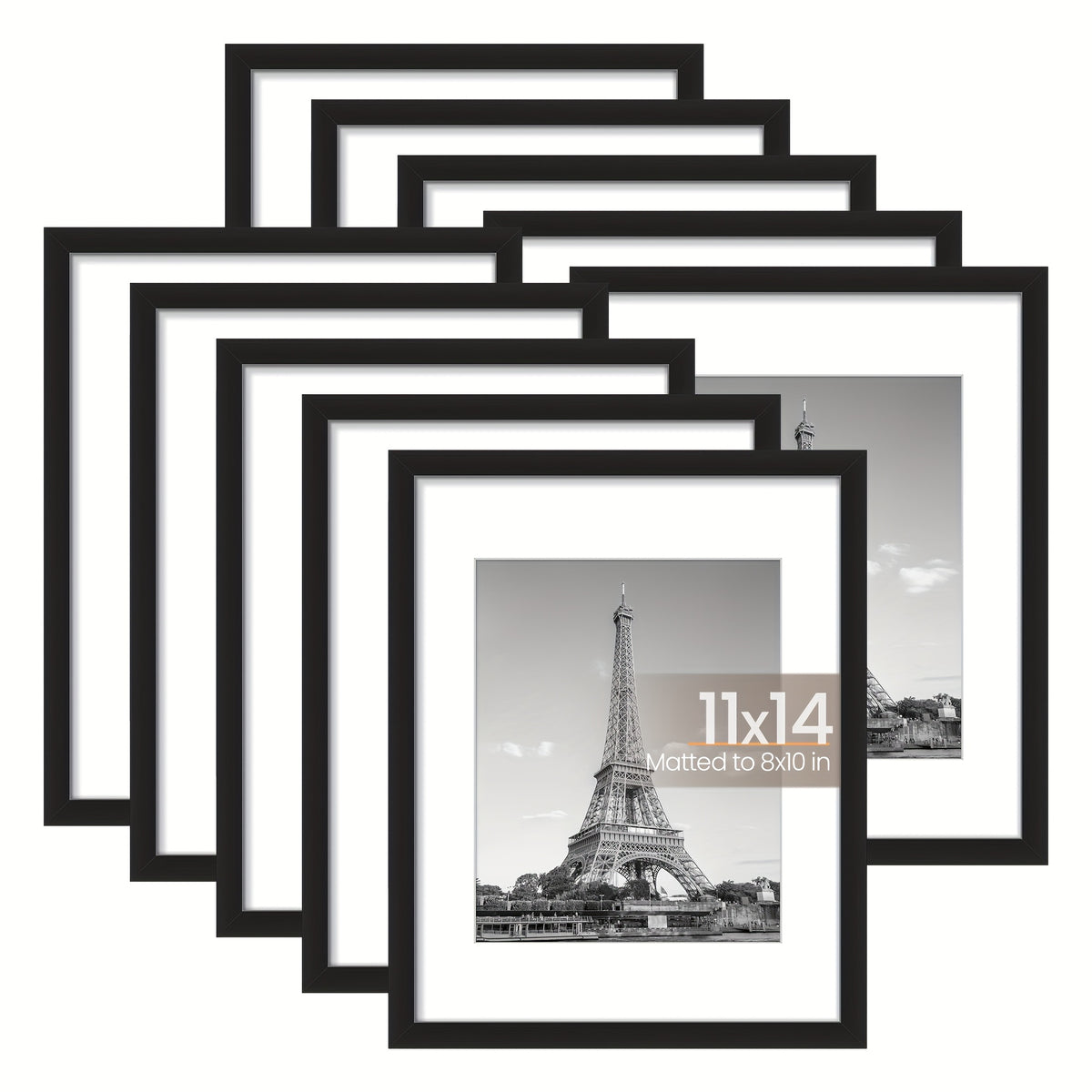 Black Picture Frames 11x14 Bulk Set 10pcs – Fits 8x10 with Mat or 11x14 Without, HD Acrylic Cover, Easy Wall Mounting, Multi Photo Frame Collage for Home, Office & Gallery Wall Display