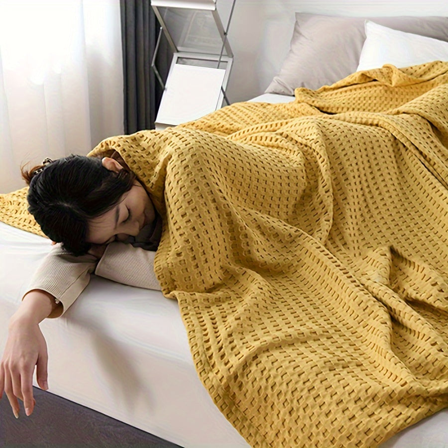 Waffle Cotton Blanket Pure Cotton Multi-Layer Machine Washable Lightweight Throw for Bed Sofa Air Conditioning Summer Cooling Lunch Break Car Use Multiple Sizes and Colors