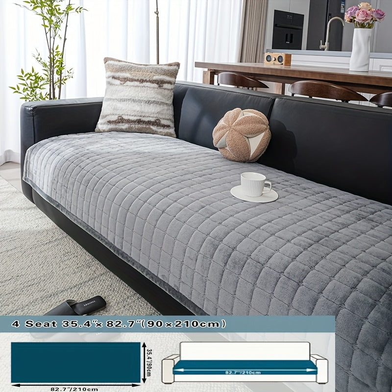 Bohemian Soft Flannel Sofa Cushion Cover – Non-Slip Machine Washable Couch Cushion Cover for 2/3/4-Seater Sofas, Plush Solid Color Living Room Bedroom Office Home Decor