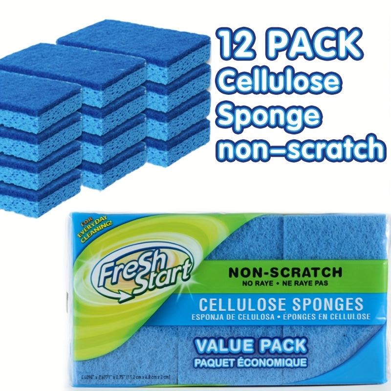 Cellulose Sponges Non-Scratch Dual-Sided with Scouring Pad Bulk Pack 12 18 or 27 Count for Dishes Kitchen Bathroom Glass Non-Stick Cookware